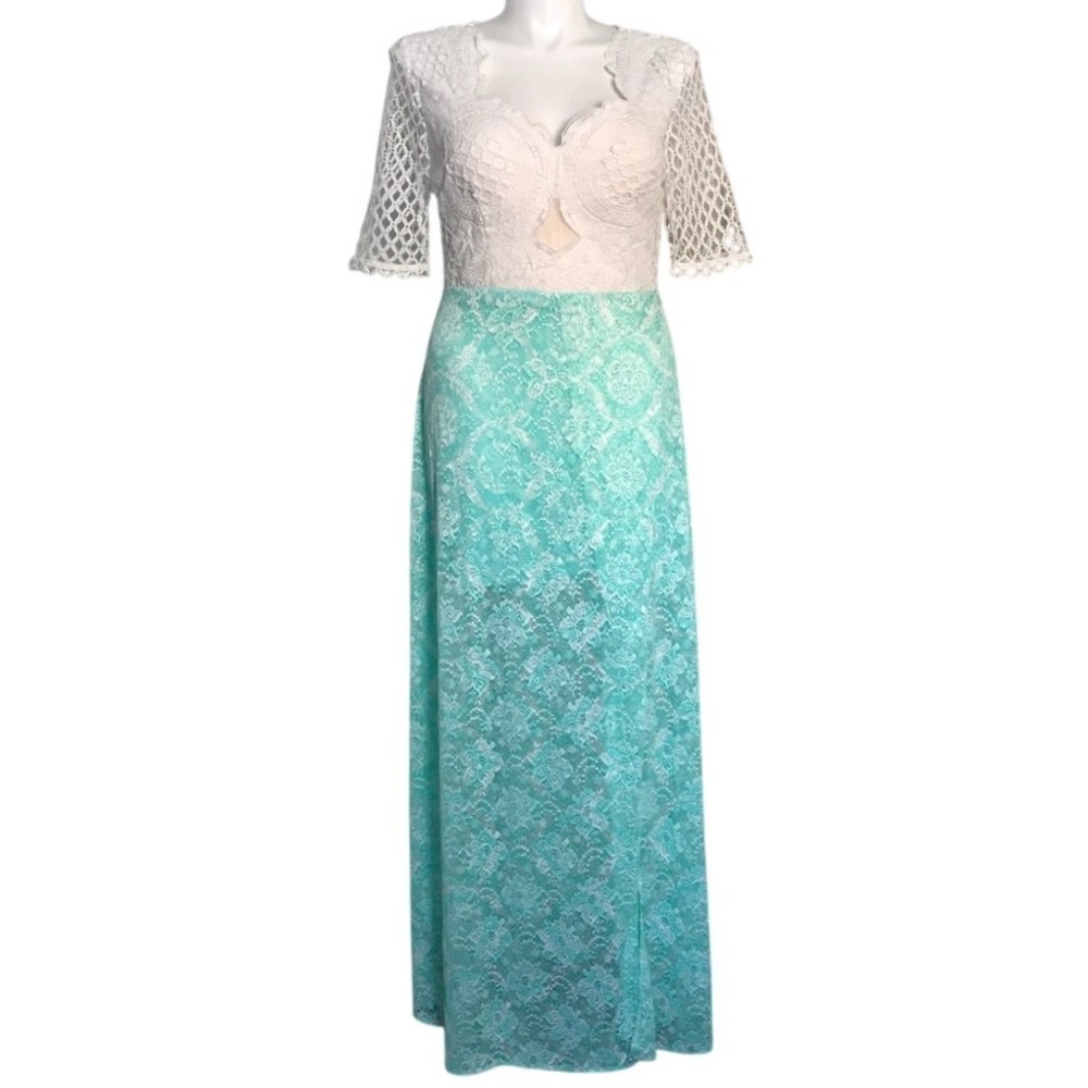 SOIEBLU‎ WHITE LACE AND MINT GREEN MAXI DRESS Size XL
